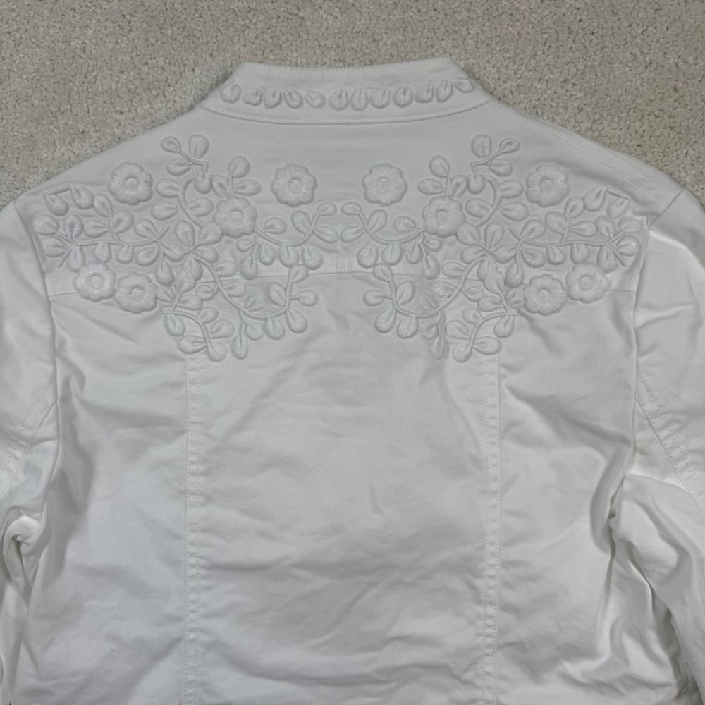 Boden Embroidered Jacket Womens 6 White Floral‎ Cotton Blend Hook Eye T0160 - Picture 12 of 13